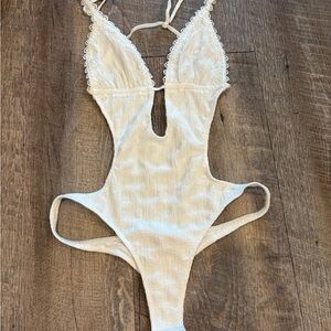 Edikted White Lace Trim bodysuit